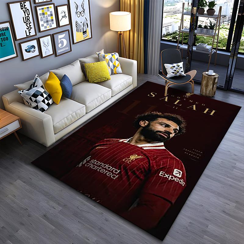 Sports Area Rug, Mohamed Salah Liverpool 11 Gold Poster, Fan Cave Decor, Non-Slip Mat