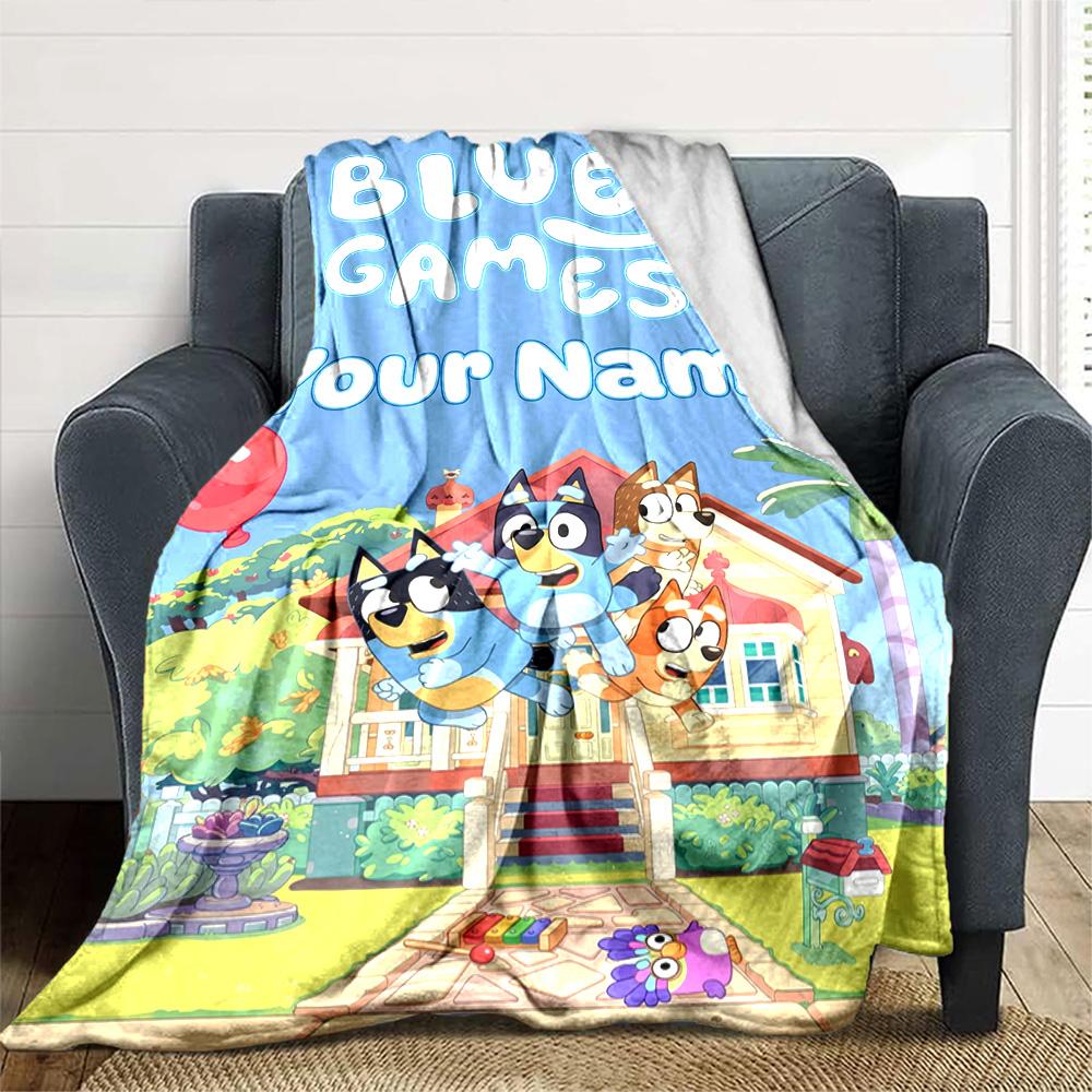 Bluey Customize Your Name Blanket Throw Customizable Blanket Durable Comfort Great for Couch Bed Bedding Picnics Ideal for All Seasons