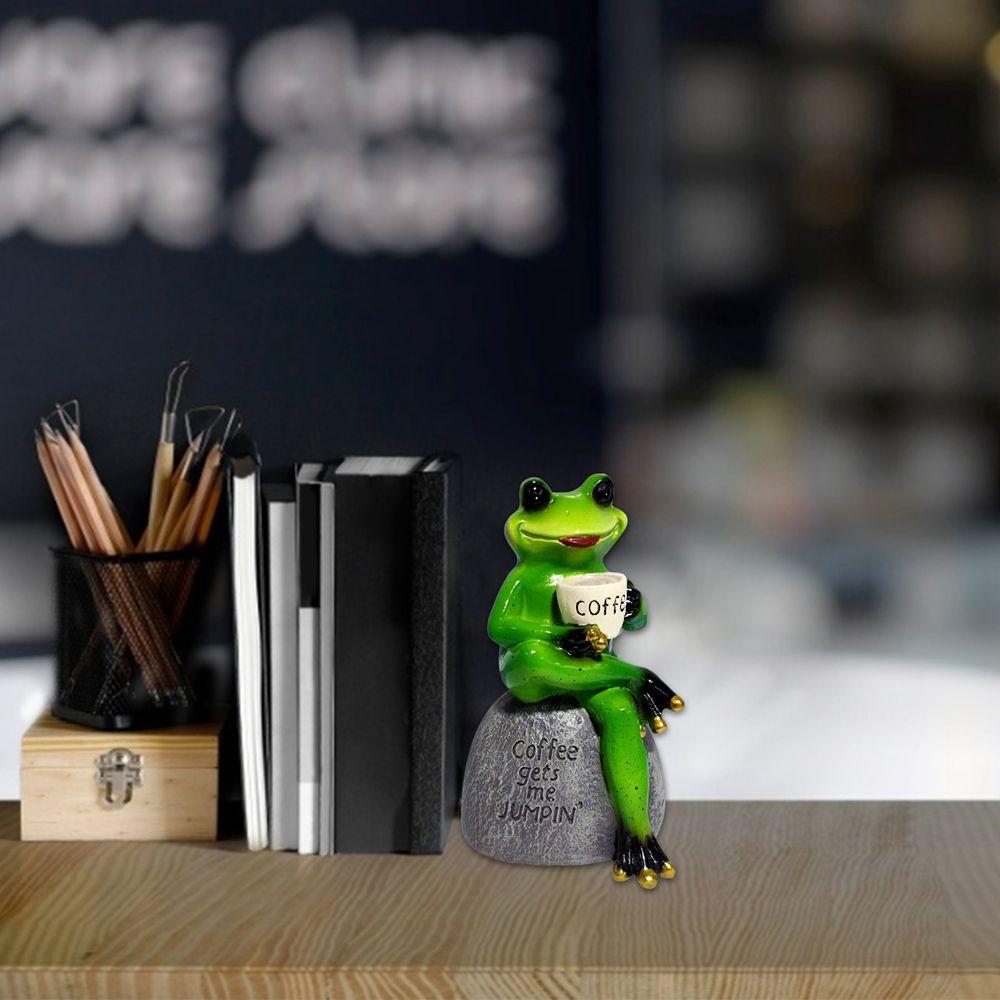 Cute Frog Drinking Coffee Frog Sitting On Stone Mascot Garden Decoration Frog Statue Frog  Figurine