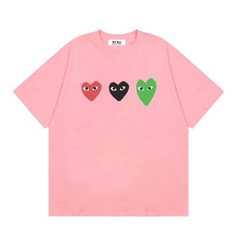 Cotton Short Sleeve T-Shirt With Heart Embroidery Couples Loose Fit Unisex Streetwear Tee