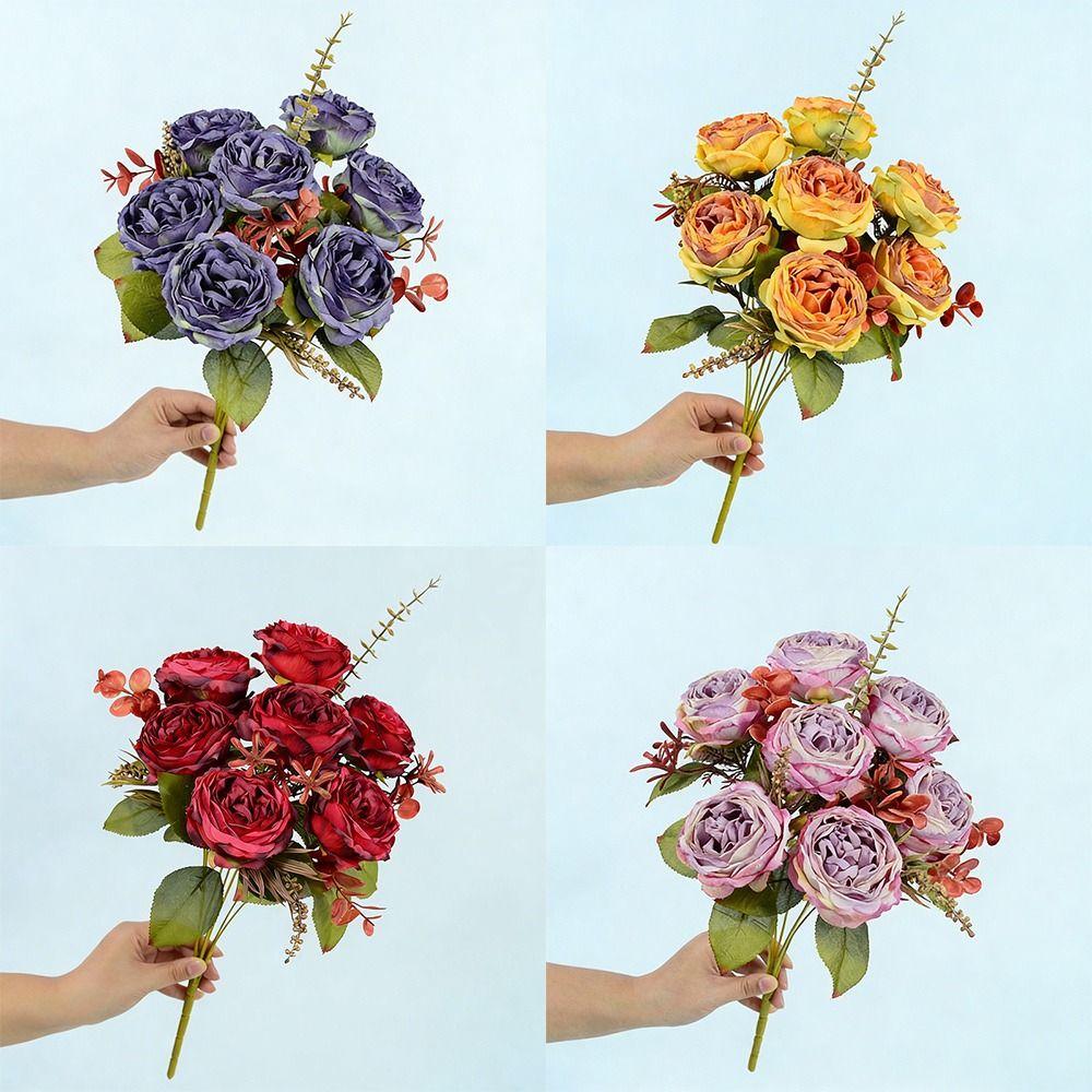 7 Heads Simulation Flower Rose Silk Petals Faux Flower Rose Artificial Flowers Home Decoration