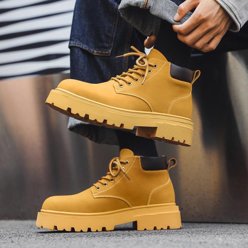 Ботинки Мартин мужские осенние в британском стиле ретро ботинки из ревеня увеличивающие рост повседневные на толстой подошве высокие берцы рабочие ботинки 66591-J