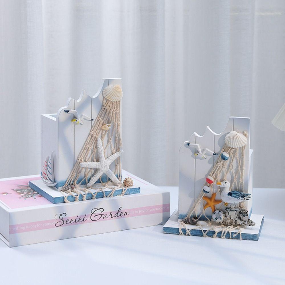 Large Capacity Wooden Pen Holder Ocean Style Pen Container  Office Desktop Decoration