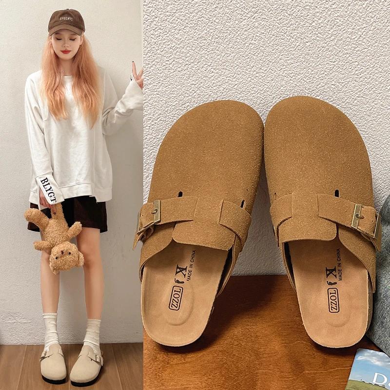 2024 2024 летние тапочки женские пробковые тапочки классические для женщин мюли 2024 кожаные уличные мягкие пляжные тапочки