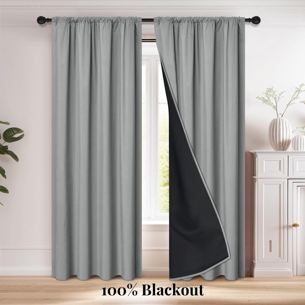 2pcs Modern 100% Blaclout Curtains with Rod Pocket, Window Curtains for Living Room, Bedroom, Kitchen, Bathroom, Home Decor