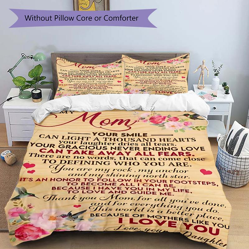 3PCs Mom Appreciation Quote Design Cover Set, Breathable Fabric, Machine Washable (1 Duvet Cover + 2 Pillowcases) (Without Quilt) yy250911111