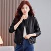 Модная кожаная куртка женская короткая весенне-осенняя новая кожаная куртка темпераментная повседневная со стойкой воротником кожаная куртка-локомотив маленькое пальто