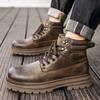 Модная мужская обувь, универсальные ботинки на толстой подошве, теплые зимние базовые ботинки, новая уличная мужская мотоциклетная обувь, мужские ботинки для ходьбы из натуральной кожи