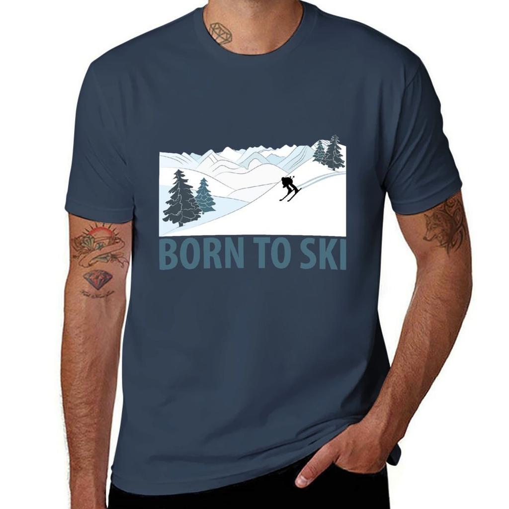 Born to Ski Winter Sports TShirt Casual Loose Short Sleeve Tee for Unisex
