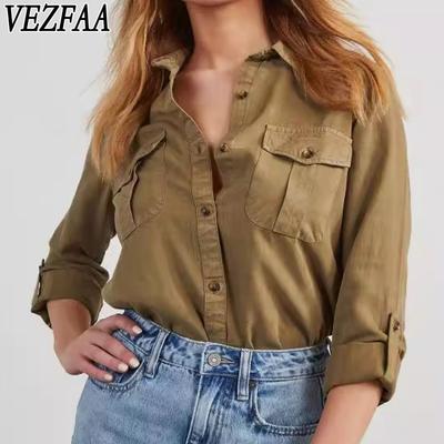 Женская мода, повседневные весенне-осенние однотонные рубашки-поло с длинным рукавом и принтом, блузки и рубашки