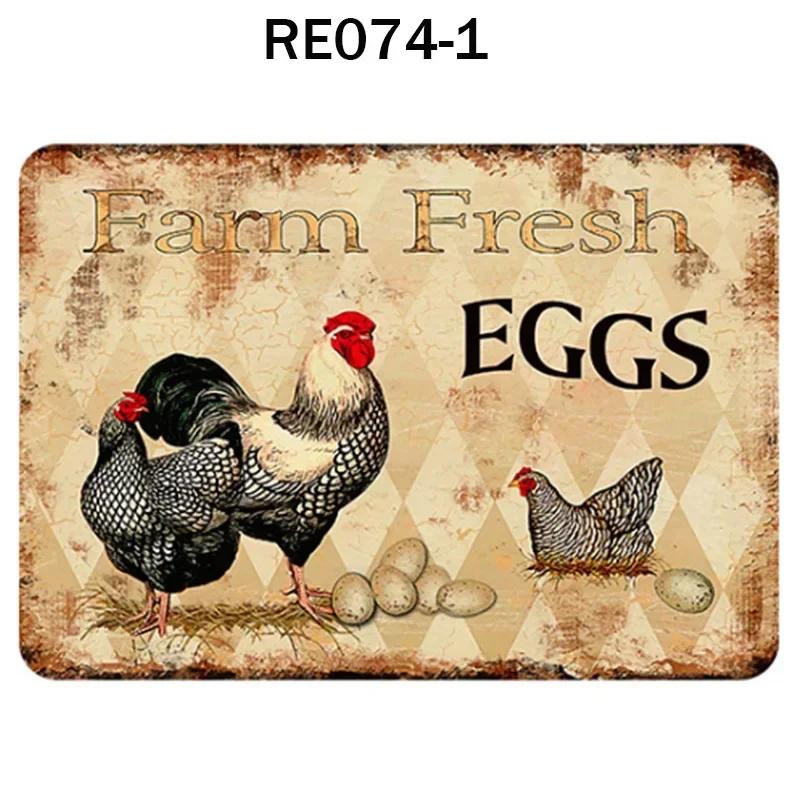 Happy-Hens Свежие яйца Металлическая жесть Плакат Куры Ферма Магазин Плакат Винтаж Ресторан Настенный декор Ретро таблички Знаки 20*30 см