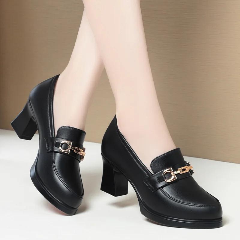 Весенние туфли на высоком каблуке, женские туфли-лоферы в британском стиле с острым носком на толстом каблуке, женские элегантные туфли-лодочки Zapatos Para Mujer