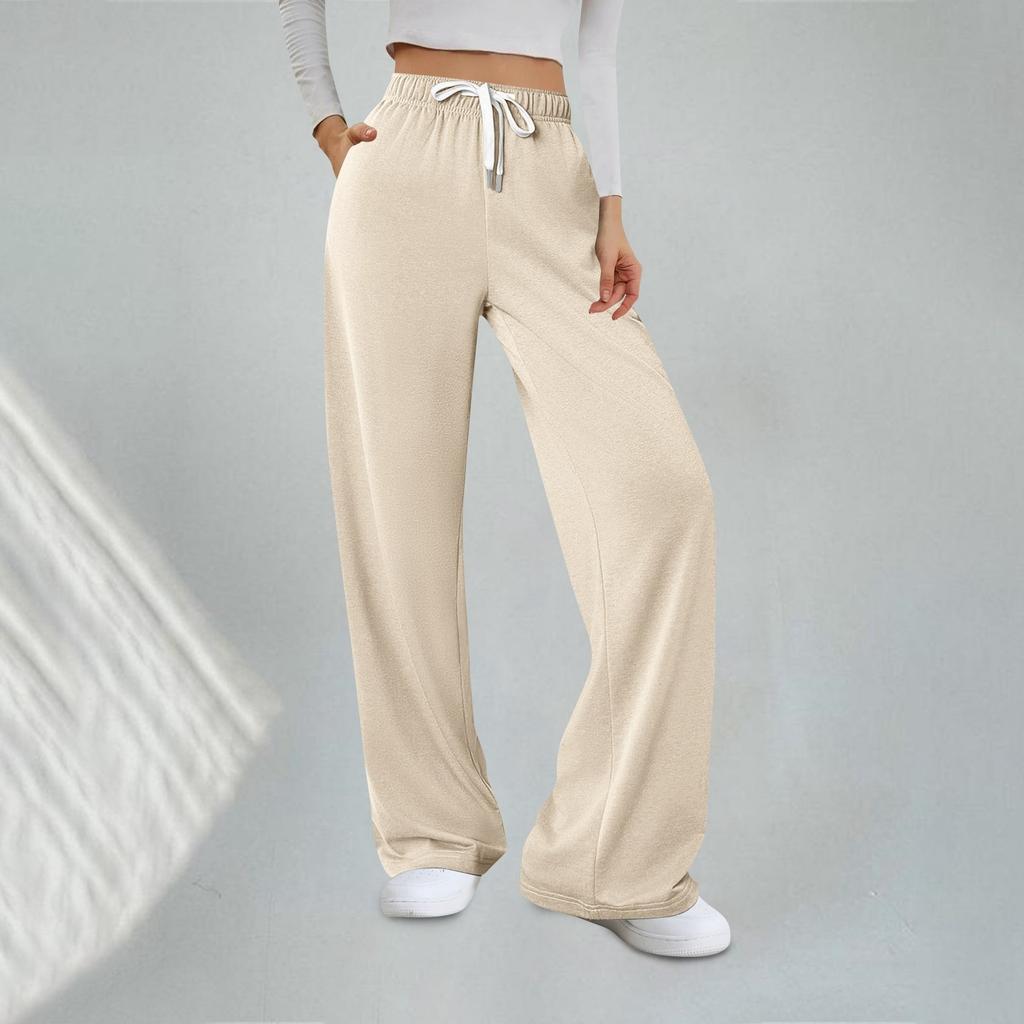 Женские модные однотонные свободные спортивные брюки с эластичной талией, прямые широкие спортивные повседневные брюки