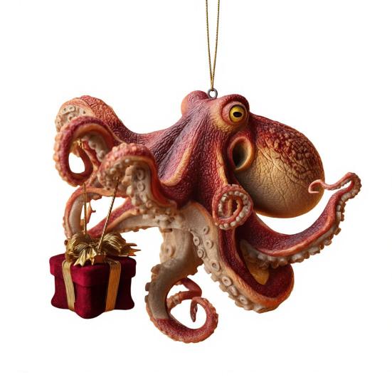 Рождественское украшение в виде осьминога, акриловое украшение на рождественскую елку в виде глубоководного животного, 2D плоское, прибрежное праздничное украшение для любителей океана
