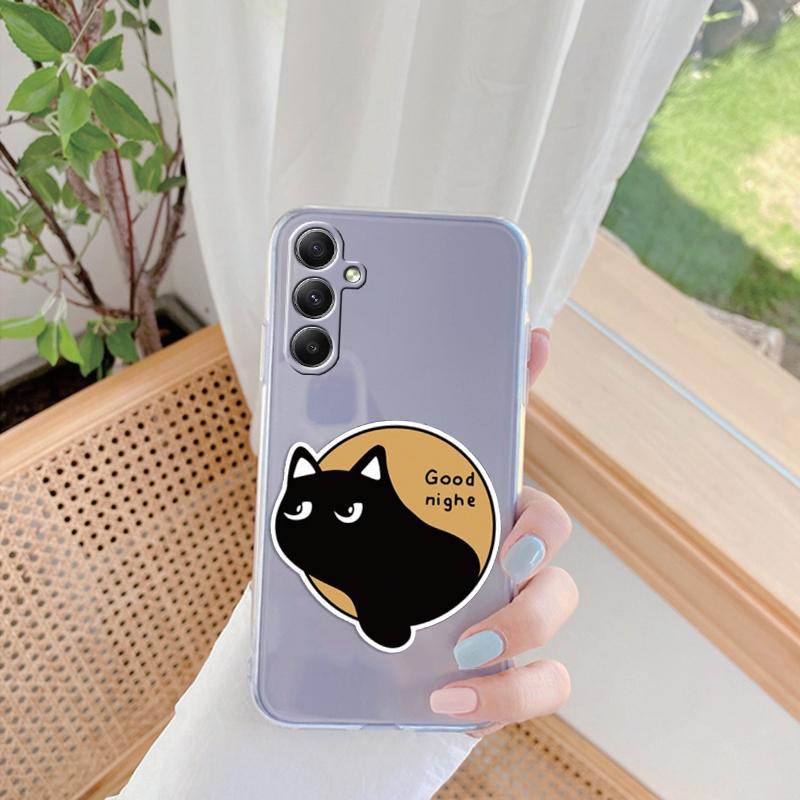 Cute Cat Patterned Soft Silicone Clear Case For Xiaomi Redmi 13C Note 13 Pro Samsung A55 A54 A34 S24 M35 iPhone 15 Camera Protective Shockproof Cover