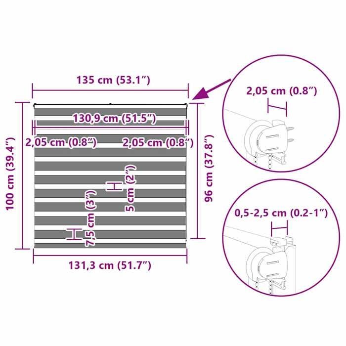 VidaXL Store zèbre gris clair largeur du tissu 130,9 cm polyester, store à enrouleur zébré, store zébré pour fenêtre, store 4014424