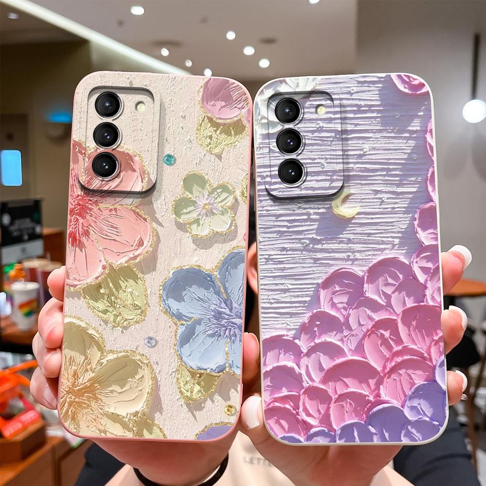 Phone Case For Samsung S21 S20 FE M13 M14 M32 Note 20 M53 Back Cover Pretty Flower Coloured Drawing Shockproof Soft Silicone Housing Capas For Samsung