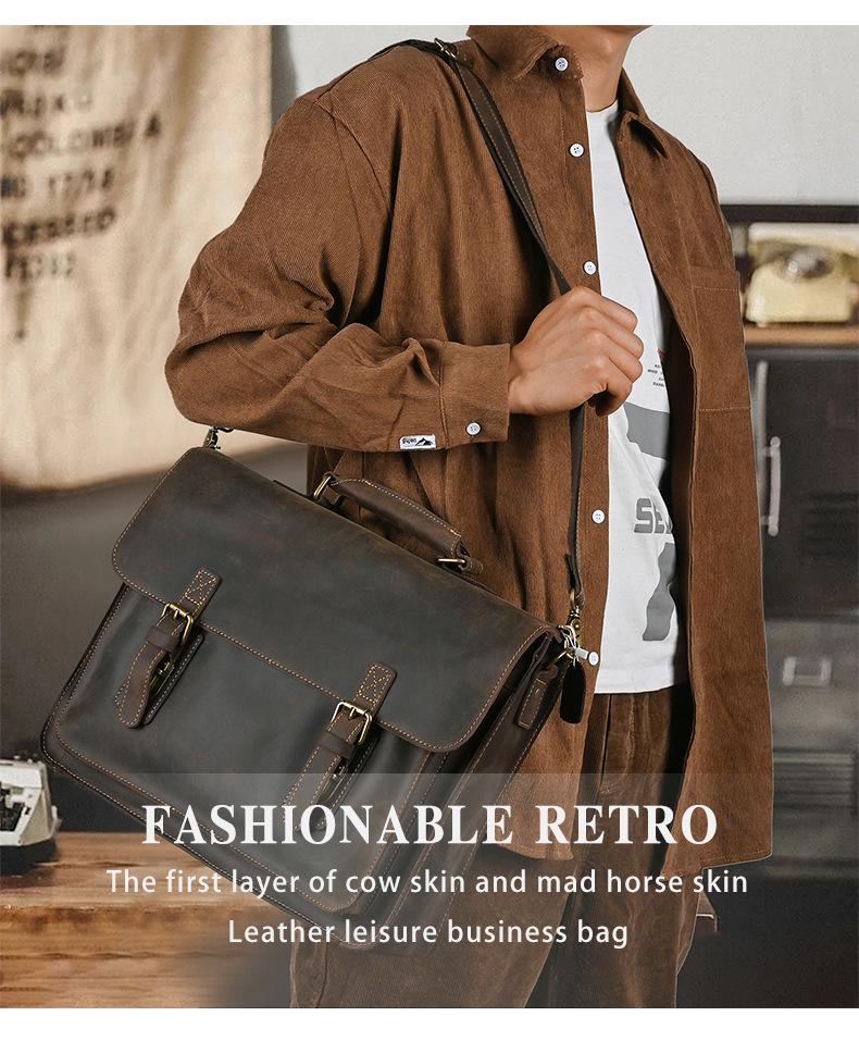 Винтажная мужская сумка через плечо из лошадиной кожи для ноутбука