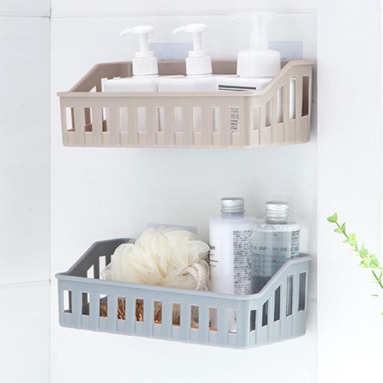 2Pcs Wall Mounted Bathroom Shelf Punch-Free Installation Plastic Soap Draining Holder for Toiletries Shampoo Shower Caddy Multifunctional Brush Sponge