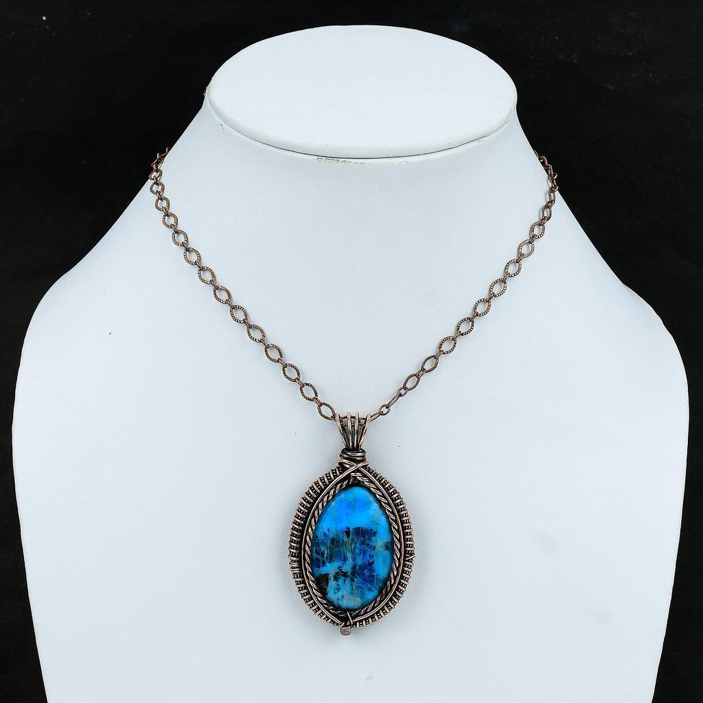 Неоновый апатитовый кулон, обернутый медной проволокой, кулон с драгоценным камнем, неоновый апатитовый медный кулон, обернутый вручную, ювелирные изделия из проволоки для подарка