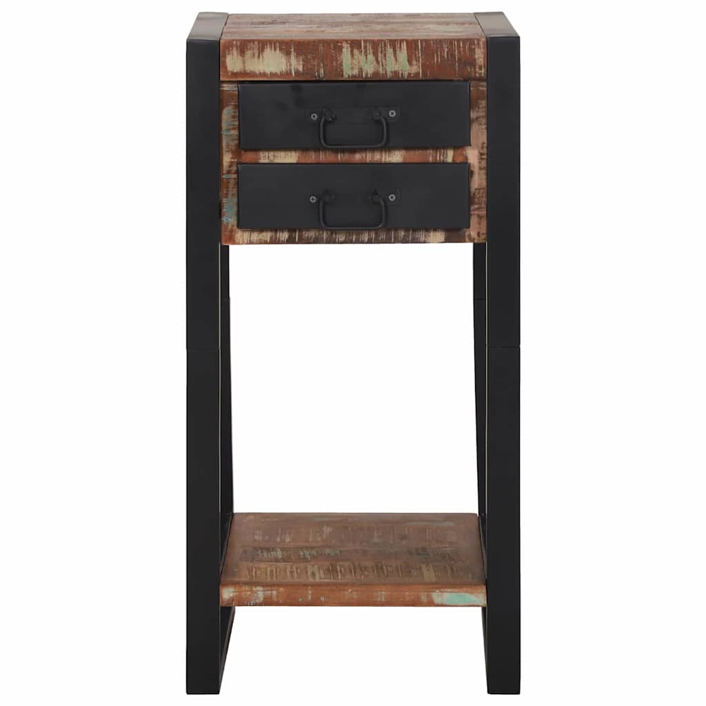 Side Table with Shelf Multicolored Solid Upcycled Wood