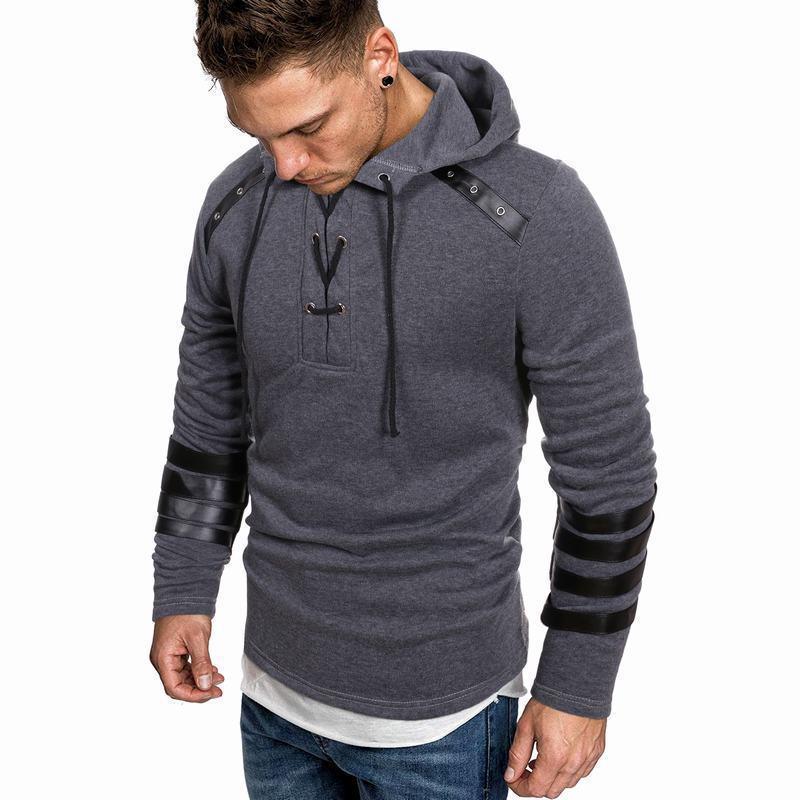 2025 Autumn and Winter Hooded Men's Leather Casual Personality Fashionable Sweatshirt Splicing Jacket Casual Versatile Pullover
