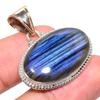Natural Labradorite Gemstone 925 Sterling Silver Two Tone Pendant 1.38" A2F18