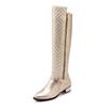 Large Size Knee High Boots Women Gold Silver Women's High Boot Winter Fashion Zipper Casual Brand Low Heels Long Shoes Female