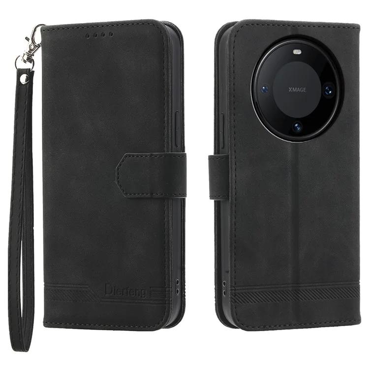 DF-03 Чехол-подставка из искусственной кожи для Huawei Mate 60 Pro Lines Imprinted Phone Cover Wallet