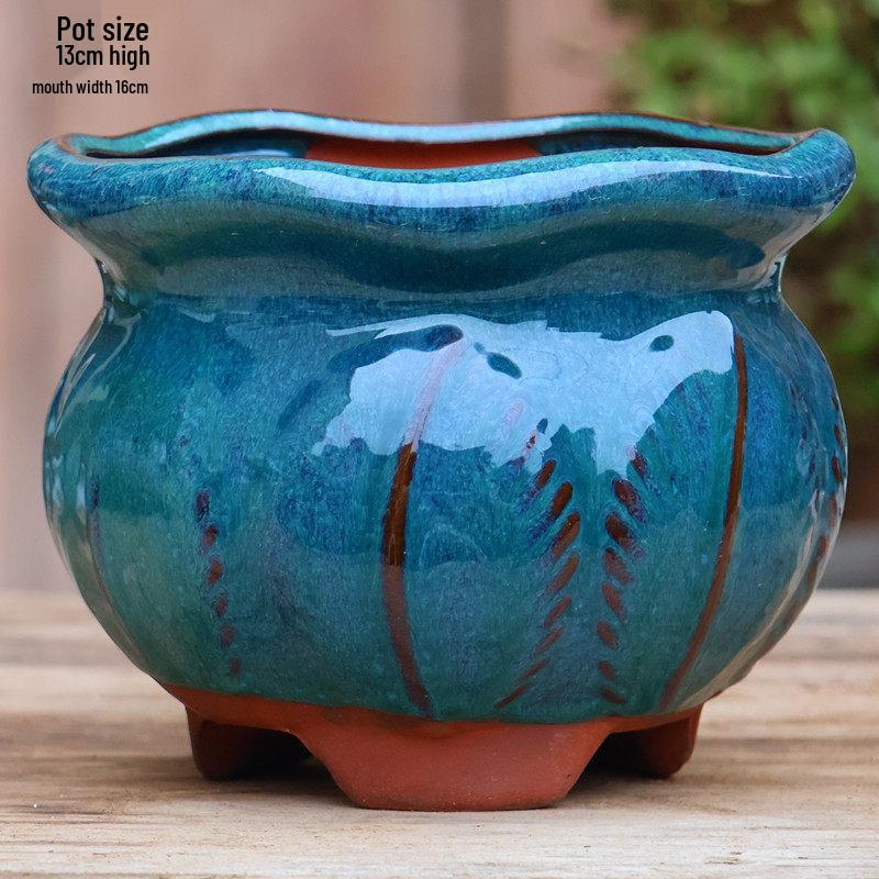 Yixing Handmade Coarse Pottery Medium Succulent Planter - Breathable Zisha Ceramic Ebony Tree Pot for Green Plants