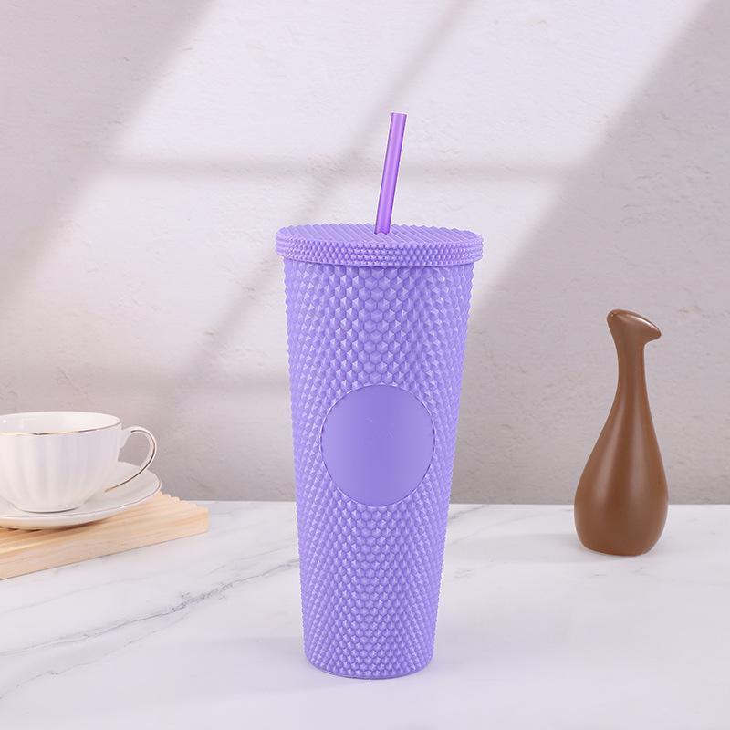Двухслойная красивая чашка для чая с молоком и соломой, многоцветная пластиковая чашка большой емкости, уличная портативная удобная чашка, чашка из дуриана