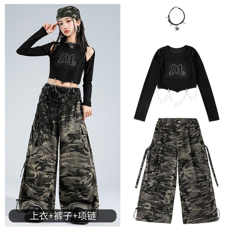 Girls Jazz Dance Outfit Set Hip Hop Streetwear Camo Pants Performance Costume Kids 8 Years