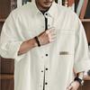 Мужская рубашка весна-осень с отложным воротником, свободная однобортная, с длинным рукавом, однотонная, повседневная, с пуговицами, накладными карманами, мужская повседневная рубашка