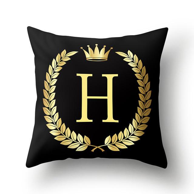 45x45cm Black Gold Letter Crown Polyester Cushion Cover Sofa Home Decor Pillowcase Decorative Cushion