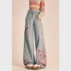 2024 Hong Kong Style Women's Wide-Leg Jeans with American Retro Butterfly Embroidery
