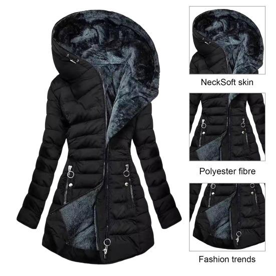 Женская зимняя куртка с подкладкой, большого размера, с мягкой подкладкой, застежкой-молнией, средней длины, с капюшоном, верхняя одежда, однотонный теплый ветрозащитный пуховик