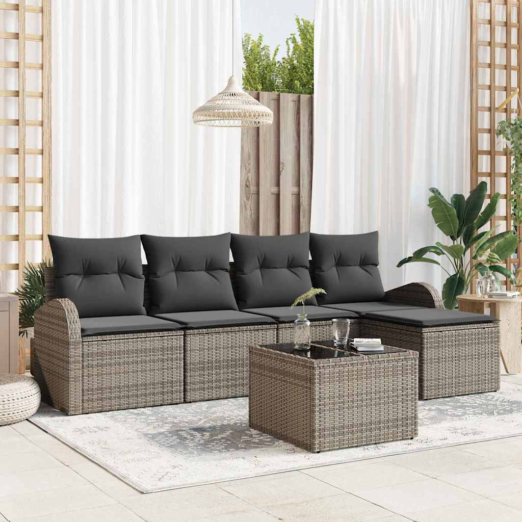 Garden Sofa Set 6 pcs Grey Poly Rattan