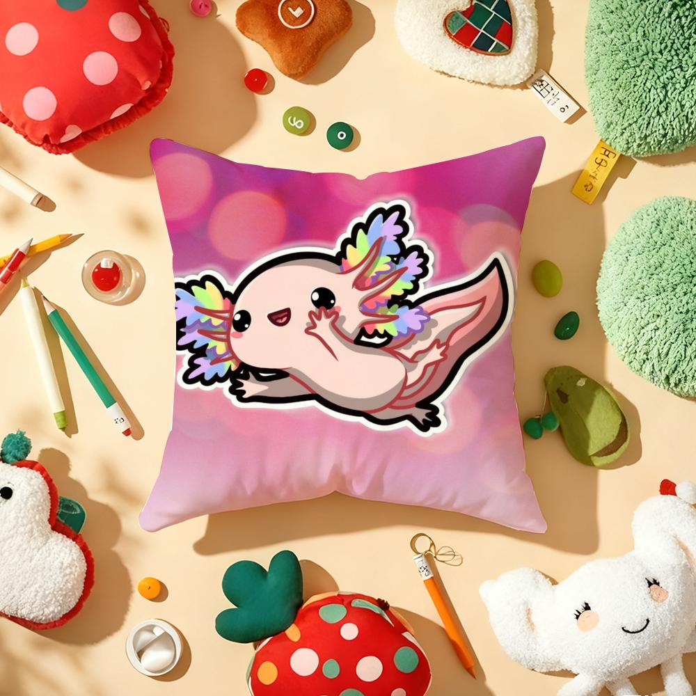 Cartoon Cute Axolotl Cushion Cover Plush Fabric Soft DoubleSided Printed Sofa Warm Winter Home Gift Pillow Cover