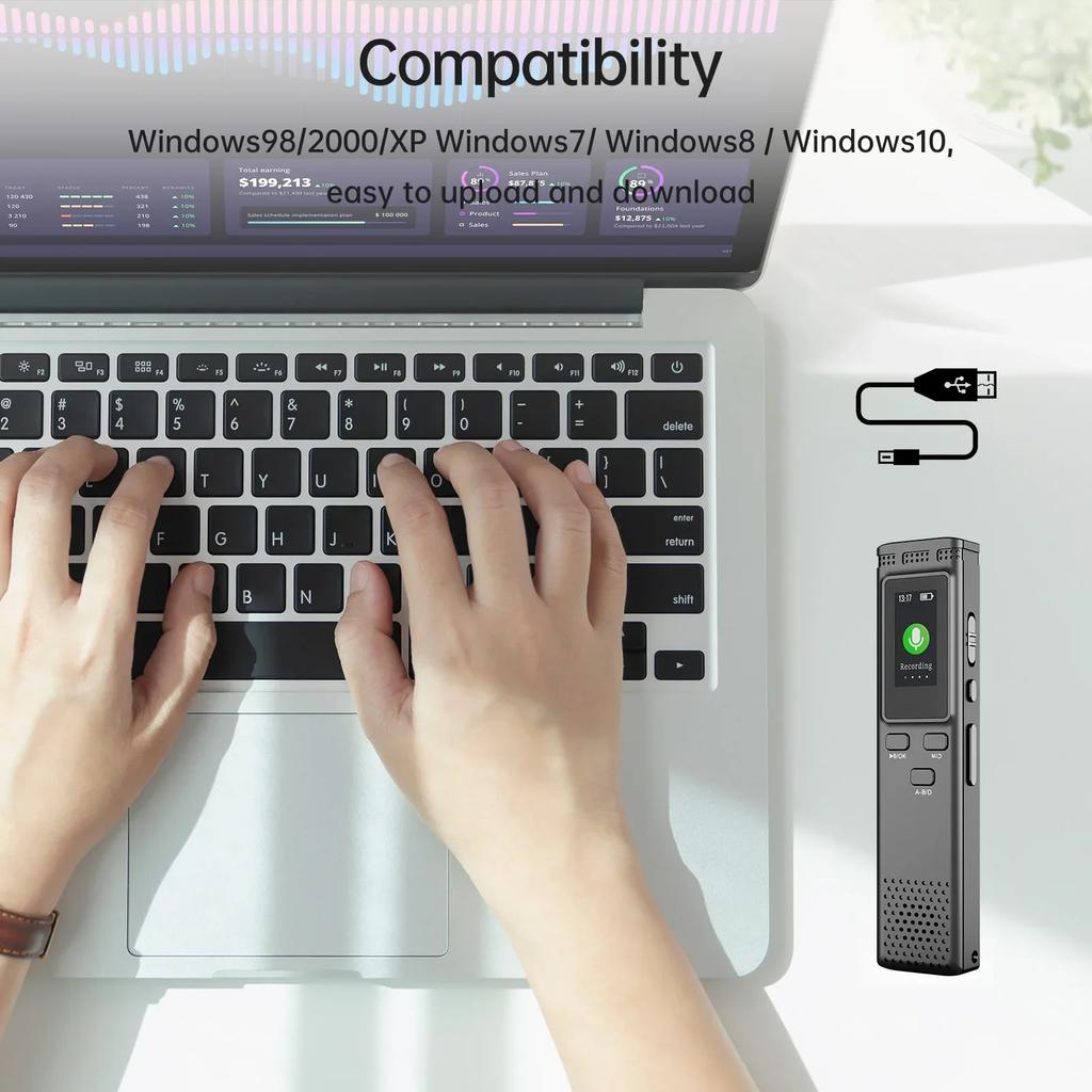 Цифровой диктофон с шумоподавлением, активацией голосом, воспроизведением MP3 (64 ГБ/16 ГБ/8 ГБ)