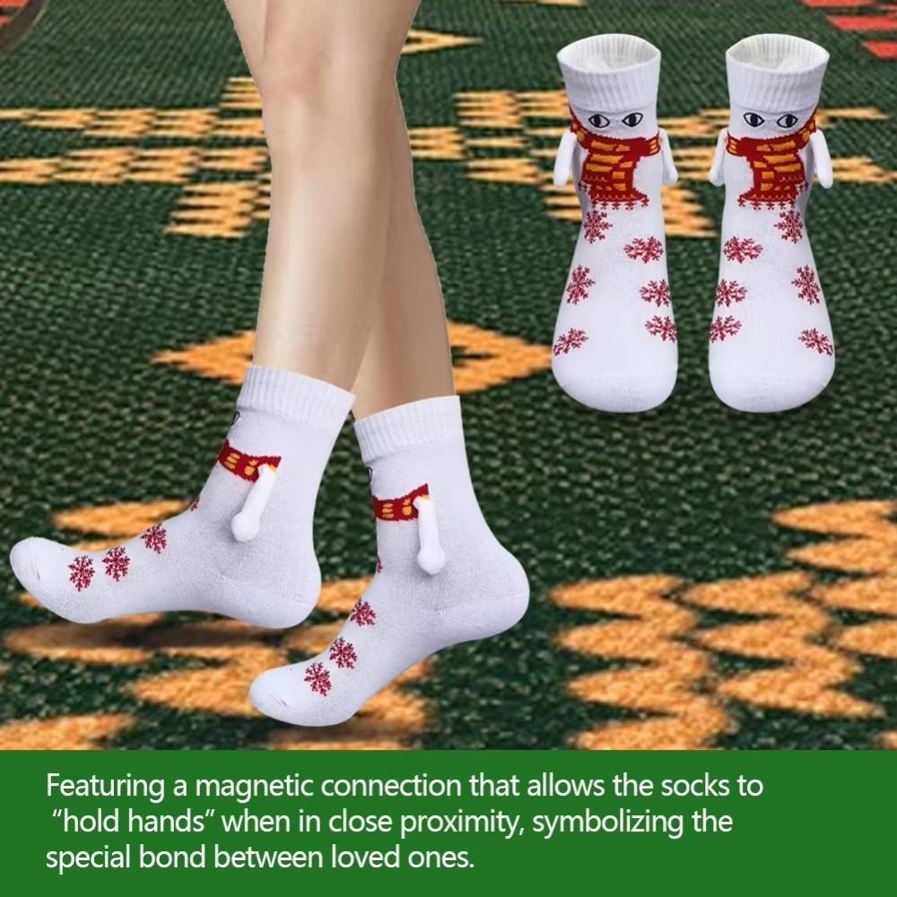 Cartoon Funny Xmas Sock Warm Mid-calf Socks Gifts Magnetic Holding Hands Socks For Women Men