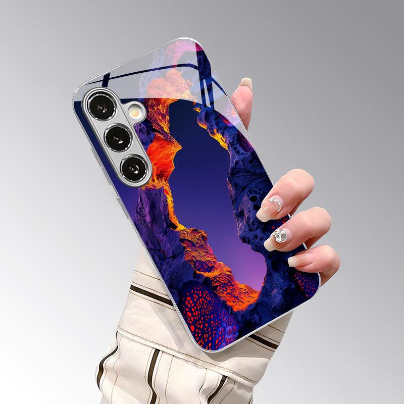 2D чехол-бампер с рисунком «Радужная скала» для Samsung S26 S25 S24 S23 S22 S21 S20 A56 A36 A16 Электроокрашенная стеклянная защитная крышка