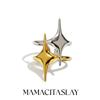 MamacitaSlay Кольцо с открытым дизайном, двойная звезда, смешанный цвет, нержавеющая сталь 316L, женское, для вечеринки, водостойкое, с покрытием 18 карат золотом, уникальное кольцо