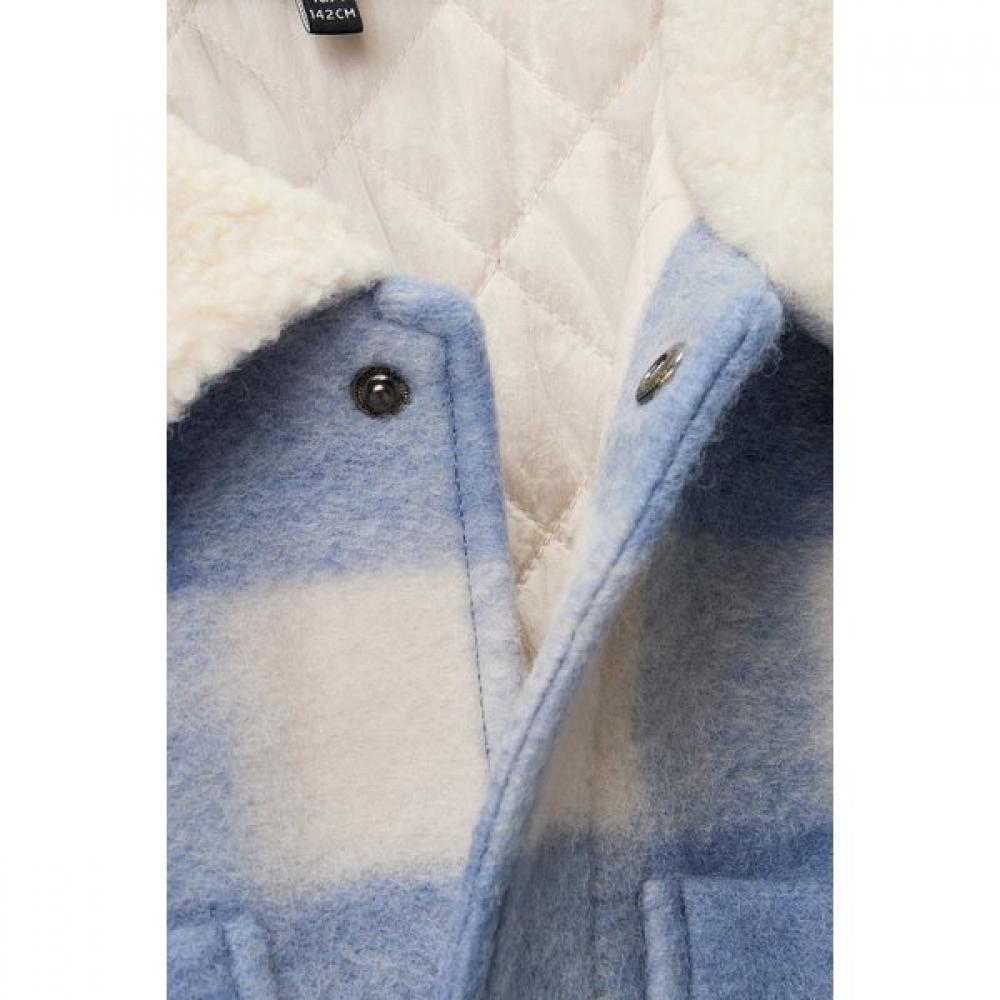 Emporio Armani Junior Eco Fur Collar Check Pattern Peacoat 0456301007