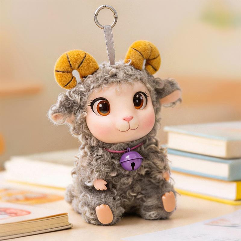 Cute Vinyl Face Plush Sheep Keychain Bag Charm Zoo Animal Doll Pendant Soft Stuffed Toy Accessory