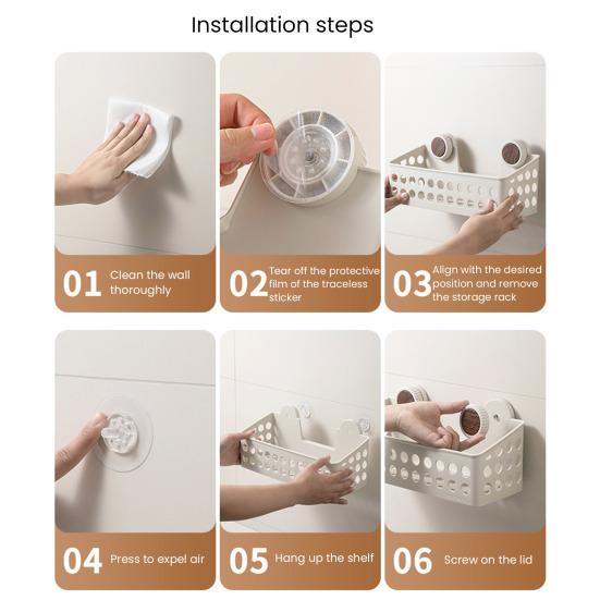 Полка для хранения на присосках Большая вместимость Высокая грузоподъемность Простая установка Органайзер для ванной комнаты и душа Водонепроницаемый