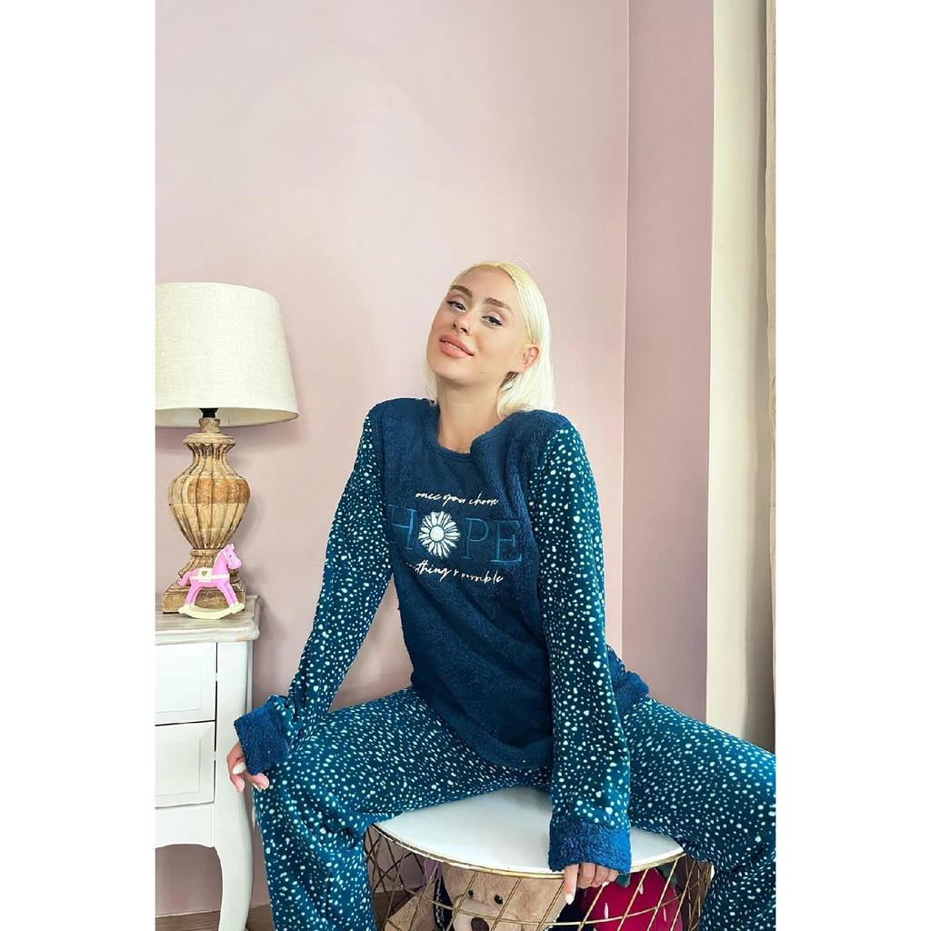 Серый - Женская плюшевая пижама с рисунком Hope