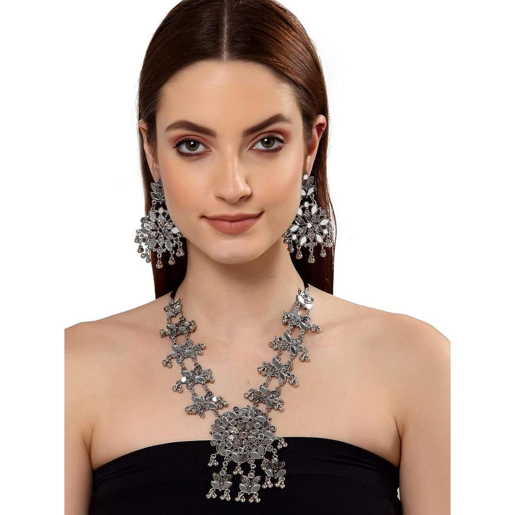 Shining Diva Fashion Последний стильный традиционный набор украшений из окисленного серебра для женщин