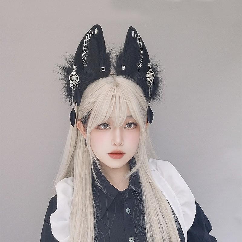 Handmade Faux Fur Animal Ear Headband Cosplay Party Halloween Dark Gothic Costume Accessory