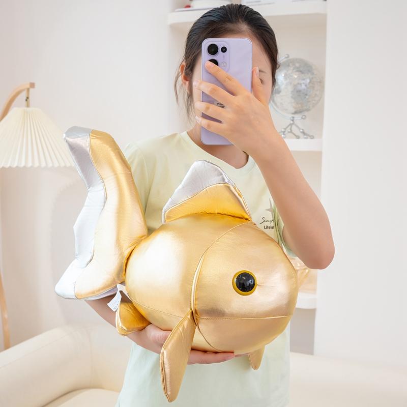 Lucky Koi Goldfish Shaped Plush Toy Soft PU Leather Cartoon Fish Doll Home Decor  Kids Birthday Gift Animal Cushion Throw Pillow