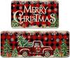 Christmas Kitchen Mats for Floor, Christmas Kitchen Rugs Set of 2 - Farmhouse Truck Red Buffalo Plaid Christmas Kitchen Decor